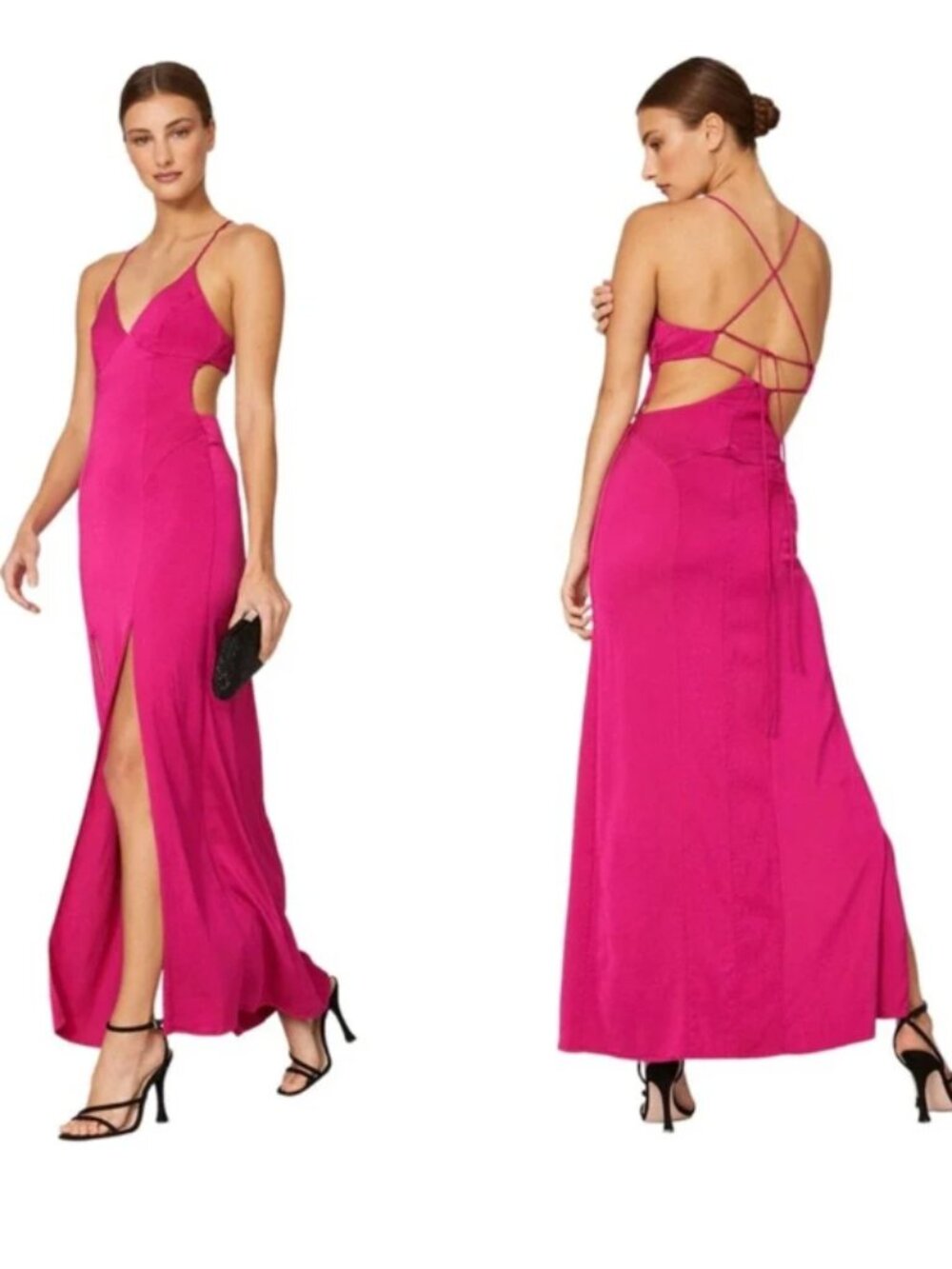 Manning Cartell Facetime Dress Slip Gown Strap Back Satin Magenta Pink 10